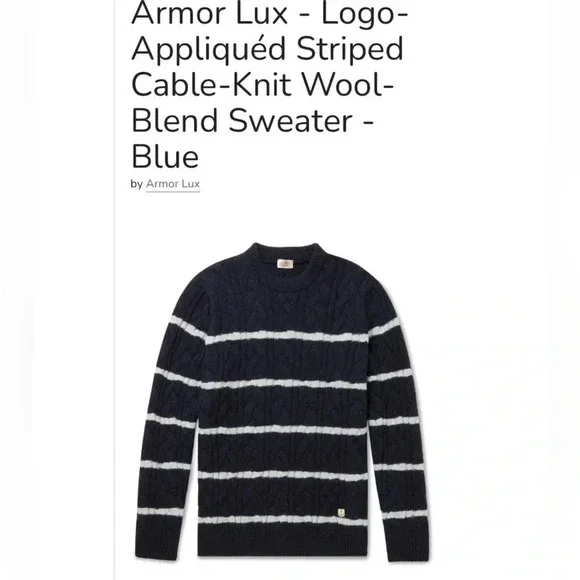 Armor Lux NWT Wool Fisherman Sweater Striped Navy - Picture 15 of 15